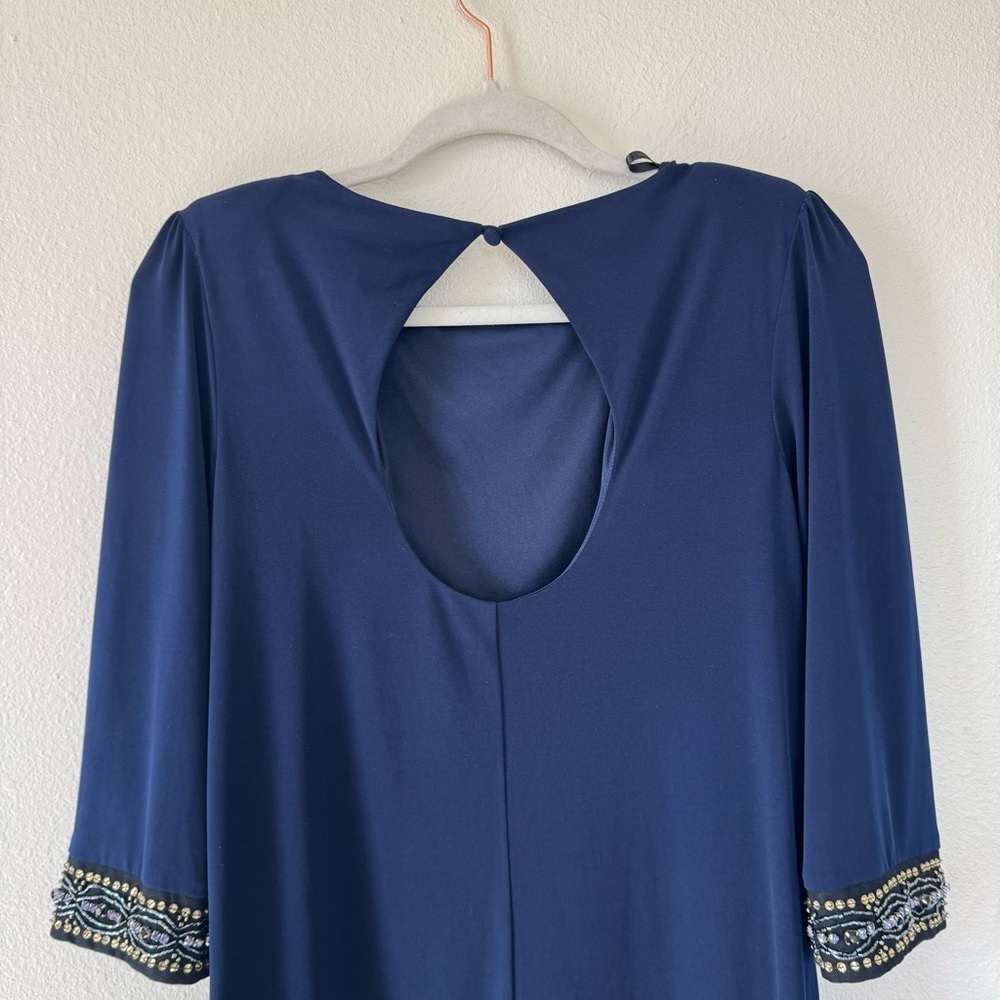 2 FOR $20 Laundry Shelli Segal Shoulder Pads Jersey Navy BEADED Sleeves 6 $219 - Picture 4 of 11